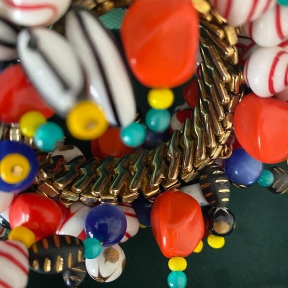 Vintage Cha Cha Wide Bracelet Glass Bead Expansion Boho Glam 1950's - Picture 6 of 8